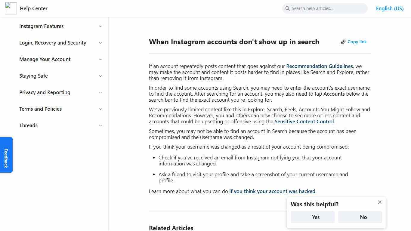 When Instagram accounts don't show up in search | Instagram Help Center
